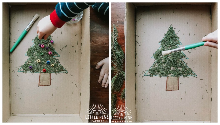Vianočný stromček v krabici z nastrihaného ihličia