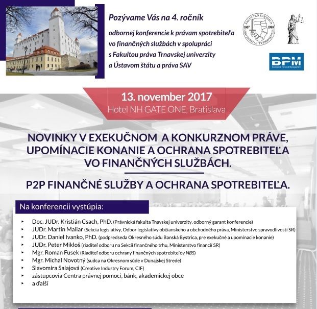 KONFERENCIA - Novinky v exekučnom a konkurznom práve, upomínacie konanie a ochrana spotrebiteľa vo f