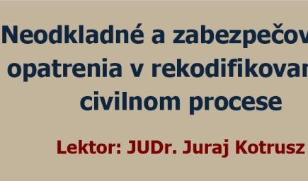 Neodkladné a zabezpečovacie opatrenia v rekodifikovanom civilnom procese